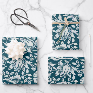 Feuille De Papier Cadeau Morris Vintage bleu & blanc motif floral