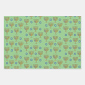 Feuille De Papier Cadeau Mosaïques Menorahs + Étoiles (Devant)