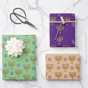Feuille De Papier Cadeau Mosaïques Menorahs + Étoiles