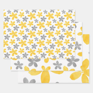 Feuille De Papier Cadeau Motif à aquarelle jaune et gris