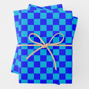 Feuille De Papier Cadeau Motif à carreaux monochrome bleu