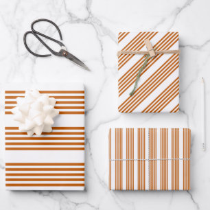Feuille De Papier Cadeau Motif à cinq bandes orange et blanc brûlés