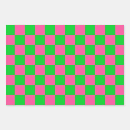 Feuille De Papier Cadeau Motif À damiers chèque rose vert (Devant)