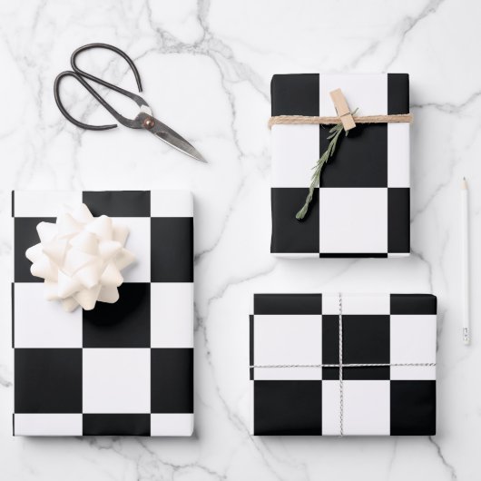 Feuille De Papier Cadeau Motif À damiers noir et blanc (Recto)