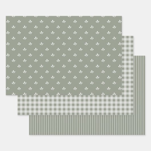 Feuille De Papier Cadeau Motif à feuil En vichy à rayures vert | (Lot)