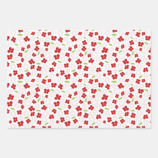 Feuille De Papier Cadeau Motif à fleurs blanches et rouges (Devant)