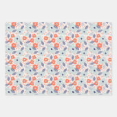 Feuille De Papier Cadeau Motif à fleurs moderne orange et bleu (Devant)