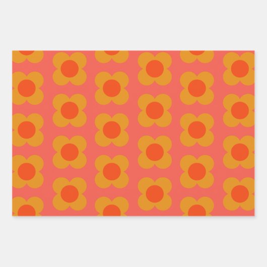 Feuille De Papier Cadeau Motif à fleurs Retro Mod en Orange (Devant 2)