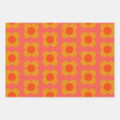 Feuille De Papier Cadeau Motif à fleurs Retro Mod en Orange (Devant)