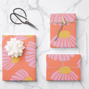 Feuille De Papier Cadeau Motif à fleurs rose et orange