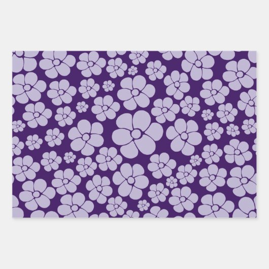 Feuille De Papier Cadeau Motif à fleurs - violet (Devant 3)