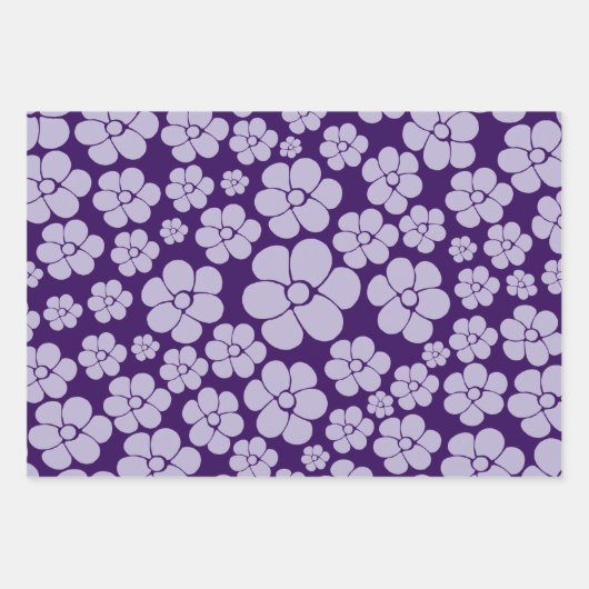 Feuille De Papier Cadeau Motif à fleurs - violet (Devant 2)