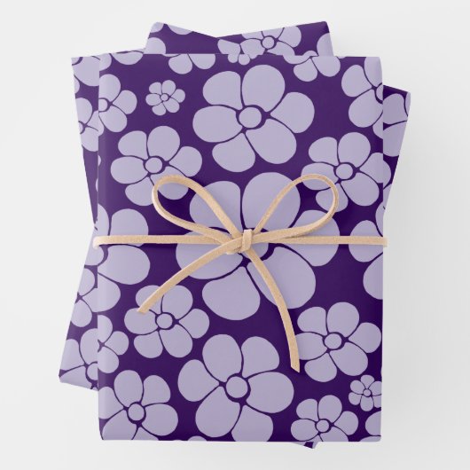 Feuille De Papier Cadeau Motif à fleurs - violet (En situation)