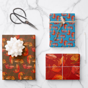Feuille De Papier Cadeau Motif à longue antenne de crevettes