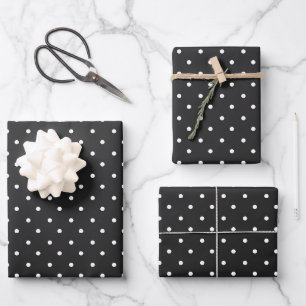 Feuille De Papier Cadeau Motif à pois noir et blanc sans couture