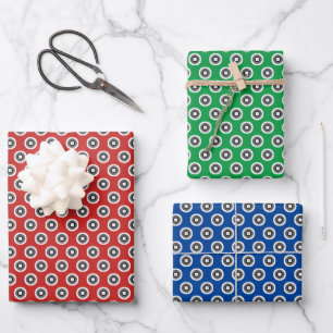 Feuille De Papier Cadeau Motif à pois rouge vert bleu et noir et blanc élég