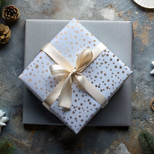 Feuille De Papier Cadeau Motif à taches bleu et or faux chic 