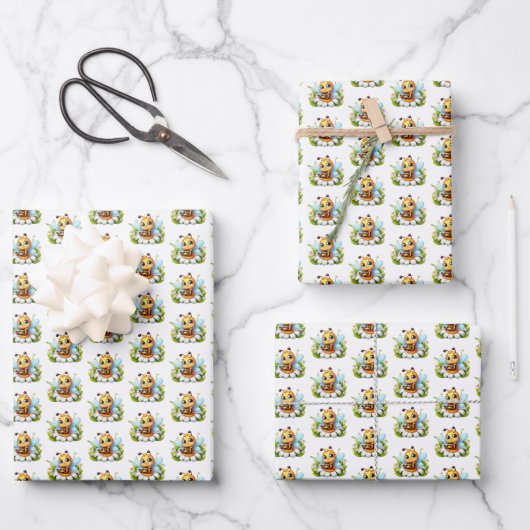 Feuille De Papier Cadeau Motif abeille bébé unisexe carrelé cool (Recto)