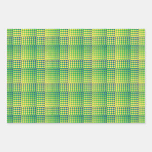 Feuille De Papier Cadeau Motif abstrait à carreaux verts et bleus