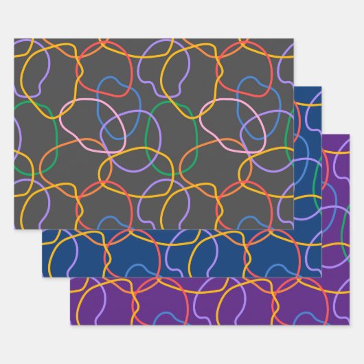 Feuille De Papier Cadeau Motif Abstrait coloré Wavy Lines (Lot)