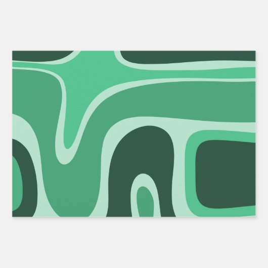 Feuille De Papier Cadeau Motif Abstrait Copacé Rétro en Vert (Devant 2)