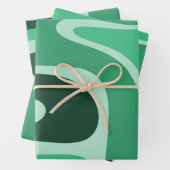 Feuille De Papier Cadeau Motif Abstrait Copacé Rétro en Vert (En situation)
