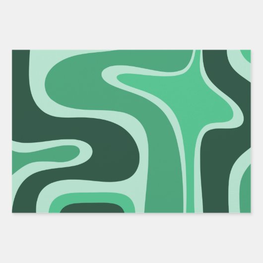 Feuille De Papier Cadeau Motif Abstrait Copacé Rétro en Vert (Devant)