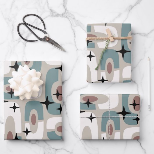 Feuille De Papier Cadeau Motif Abstrait Cosmique Rétro Moderne du Milieu du (Recto)