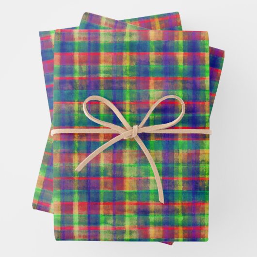 Feuille De Papier Cadeau Motif Abstrait couleur aquarelle plaid (En situation)