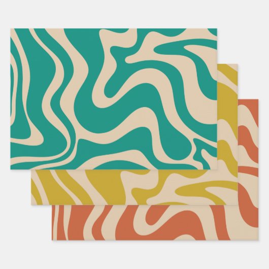 Feuille De Papier Cadeau Motif Abstrait Liquid Swirl Retro (Lot)