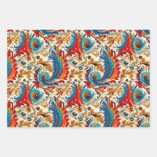 Feuille De Papier Cadeau Motif Abstrait Paisley Golden Flower Set 2 (Devant)