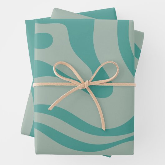 Feuille De Papier Cadeau Motif Abstrait Rétro Liquid Swirl Muted Turquoise (En situation)