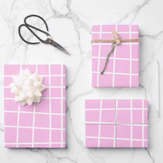 Feuille De Papier Cadeau Motif Abstrait Soft Pink Grid (Recto)