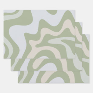 Feuille De Papier Cadeau Motif Abstrait Trippy Retro Sage Green