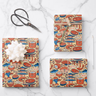 Feuille De Papier Cadeau motif alimentaire japonais carrelé cool