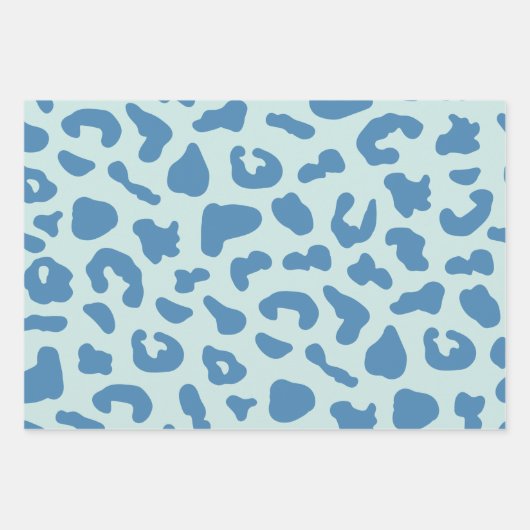 Feuille De Papier Cadeau Motif animal Empreinte de léopard élégant en bleu (Devant 3)