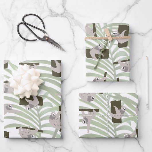 Feuille De Papier Cadeau Motif animal mignon Sloth en forêt sauvage (Recto)