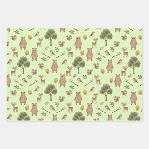 Feuille De Papier Cadeau Motif aquarelle d'amis fantaisistes de la forêt
