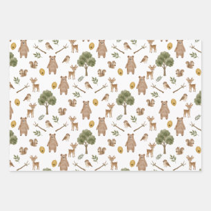 Feuille De Papier Cadeau Motif aquarelle d'amis fantaisistes de la forêt