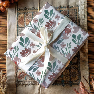 Feuille De Papier Cadeau Motif aquarelle floral terracotta boho