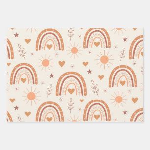 Feuille De Papier Cadeau Motif arc-en-ciel boho en terre cuite