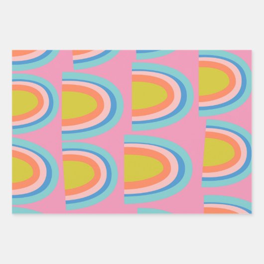 Feuille De Papier Cadeau Motif arc-en-ciel géométrique en rose vif (Devant)