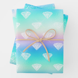 Feuille De Papier Cadeau Motif arc-en-ciel Iridescendant Glam
