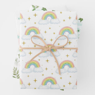 Feuille De Papier Cadeau Motif arc-en-ciel ombré pailleté pastel