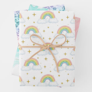 Feuille De Papier Cadeau Motif arc-en-ciel ombré pailleté pastel