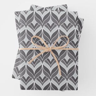 Feuille De Papier Cadeau Motif Art déco blanc et gris