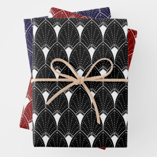 Feuille De Papier Cadeau Motif Art Déco blanc sur fond noir