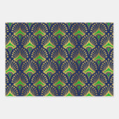 Feuille De Papier Cadeau Motif Art déco or et vert sur noir (Devant 3)