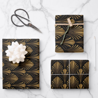 Feuille De Papier Cadeau Motif Art Déco Or — Géométrique Élégant Vintage