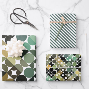 Feuille De Papier Cadeau Motif artistique de cercles beige taupe vert olive